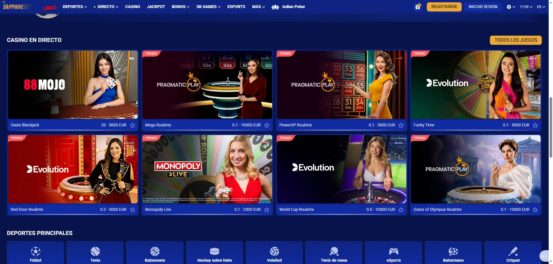 Casino en vivo SapphireBet &ndash; ruleta, blackjack y baccarat con crupiers reales