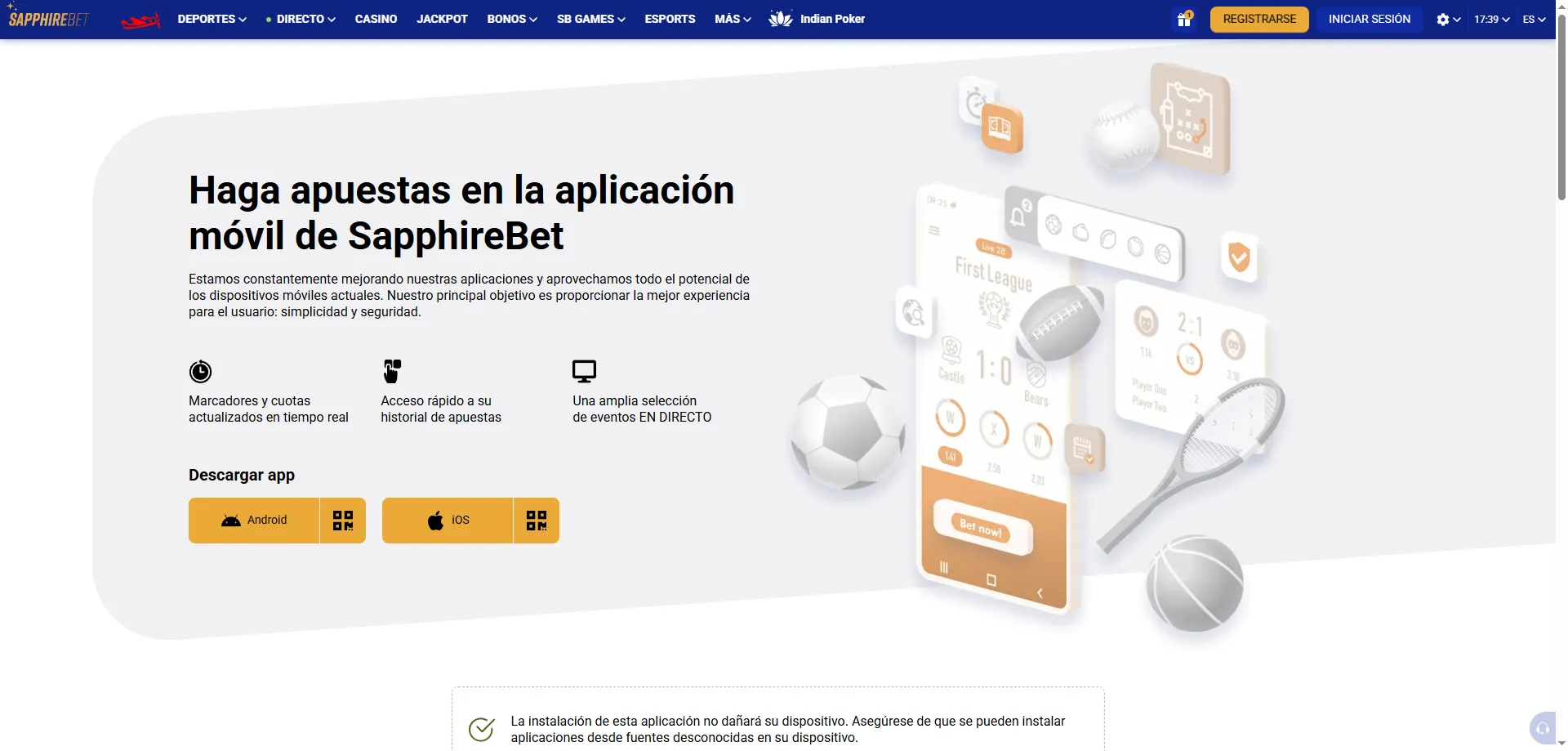 App m&oacute;vil SapphireBet Per&uacute; &ndash; descarga APK y versi&oacute;n iOS disponibles